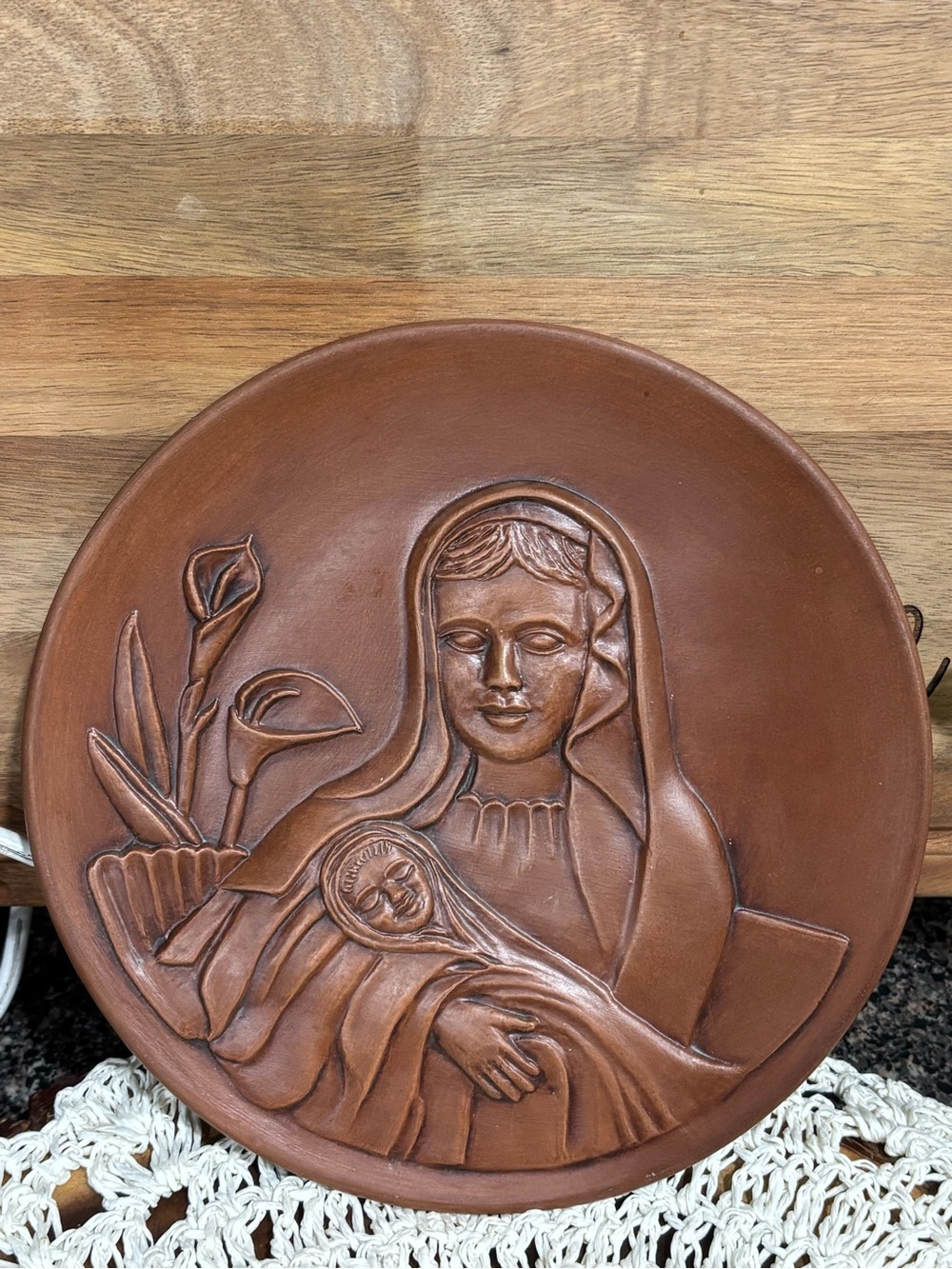 1986 Frankoma Terracotta-Style Madonna and Child Wall Plaque - Brown